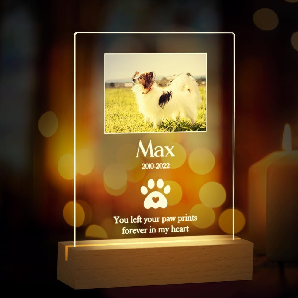 Customized Dog Cat Memorial Photo Frame Pet Sympathy Gifts LED Night Light