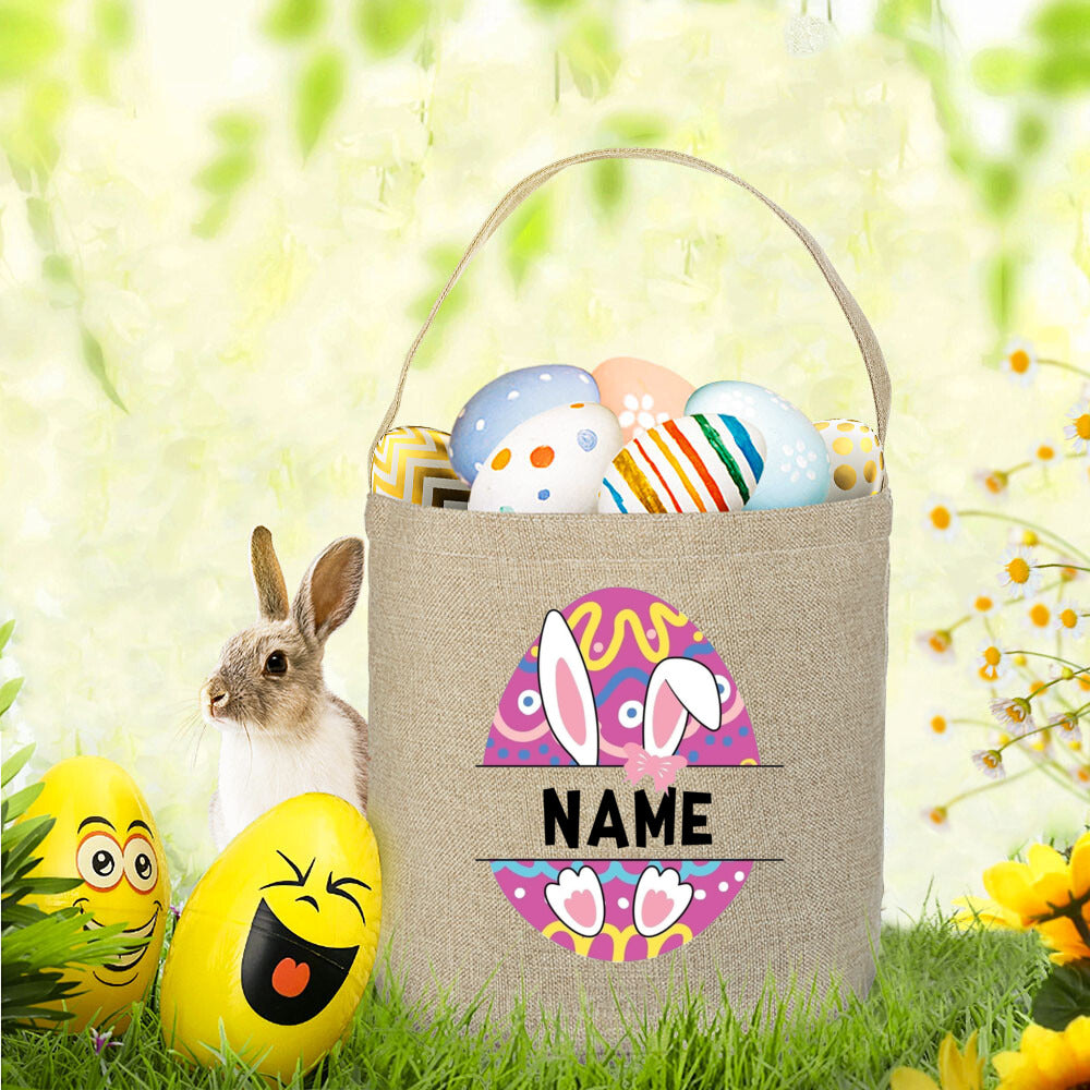 Personalized Easter Basket Bunny with Name Kids Bucket Monogrammed Tote Bag