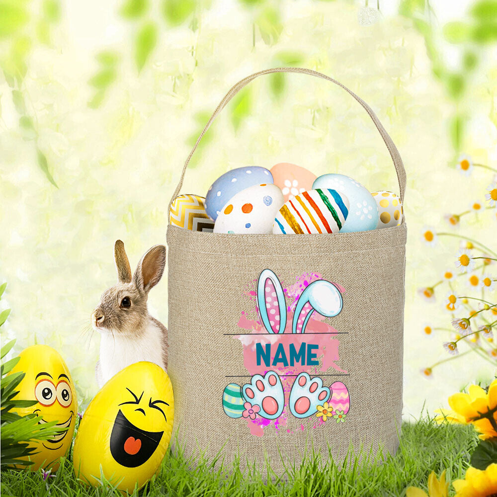 Personalized Easter Basket Bunny with Name Kids Bucket Monogrammed Tote Bag