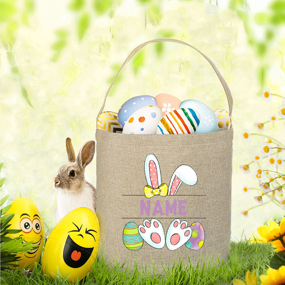 Personalized Easter Basket Bunny with Name Kids Bucket Monogrammed Tote Bag