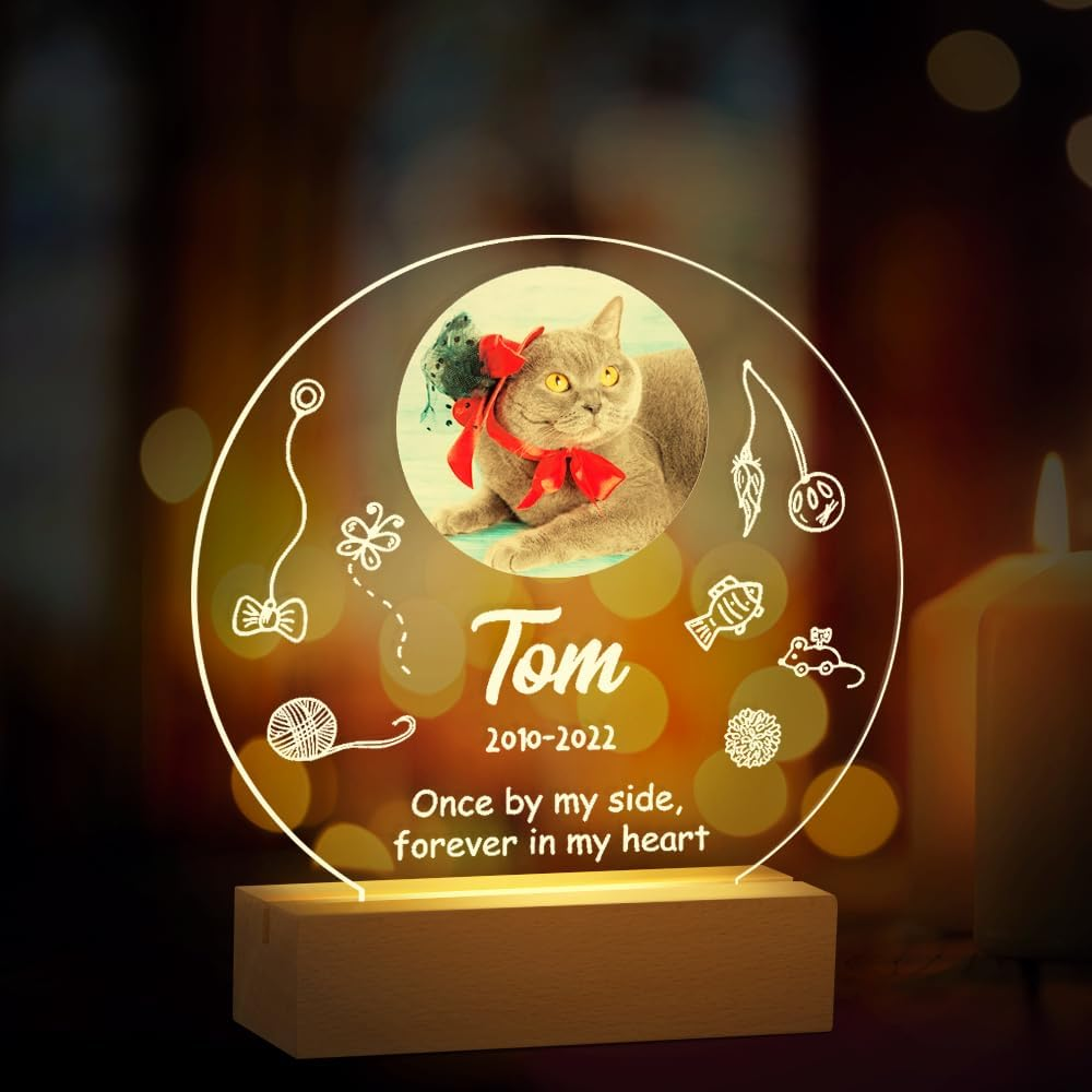 Customized Dog Cat Memorial Photo Frame Pet Sympathy Gifts LED Night Light
