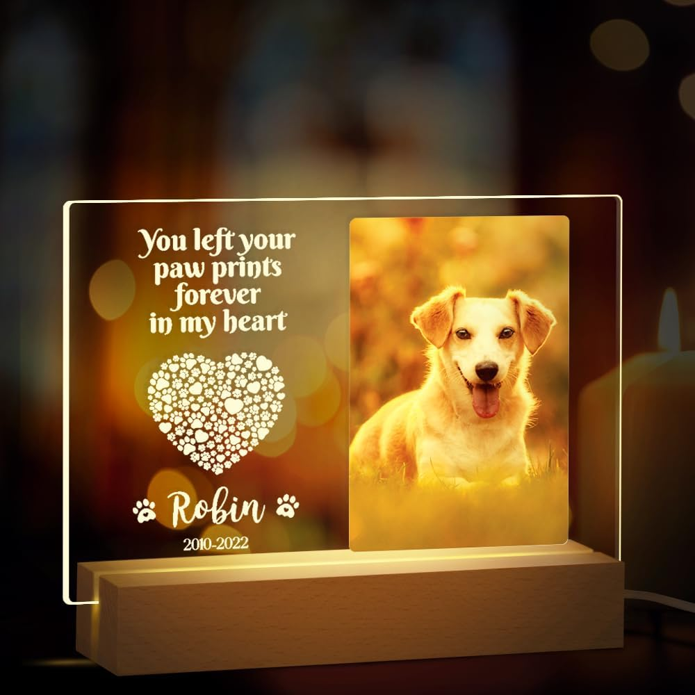 Customized Dog Cat Memorial Photo Frame Pet Sympathy Gifts LED Night Light