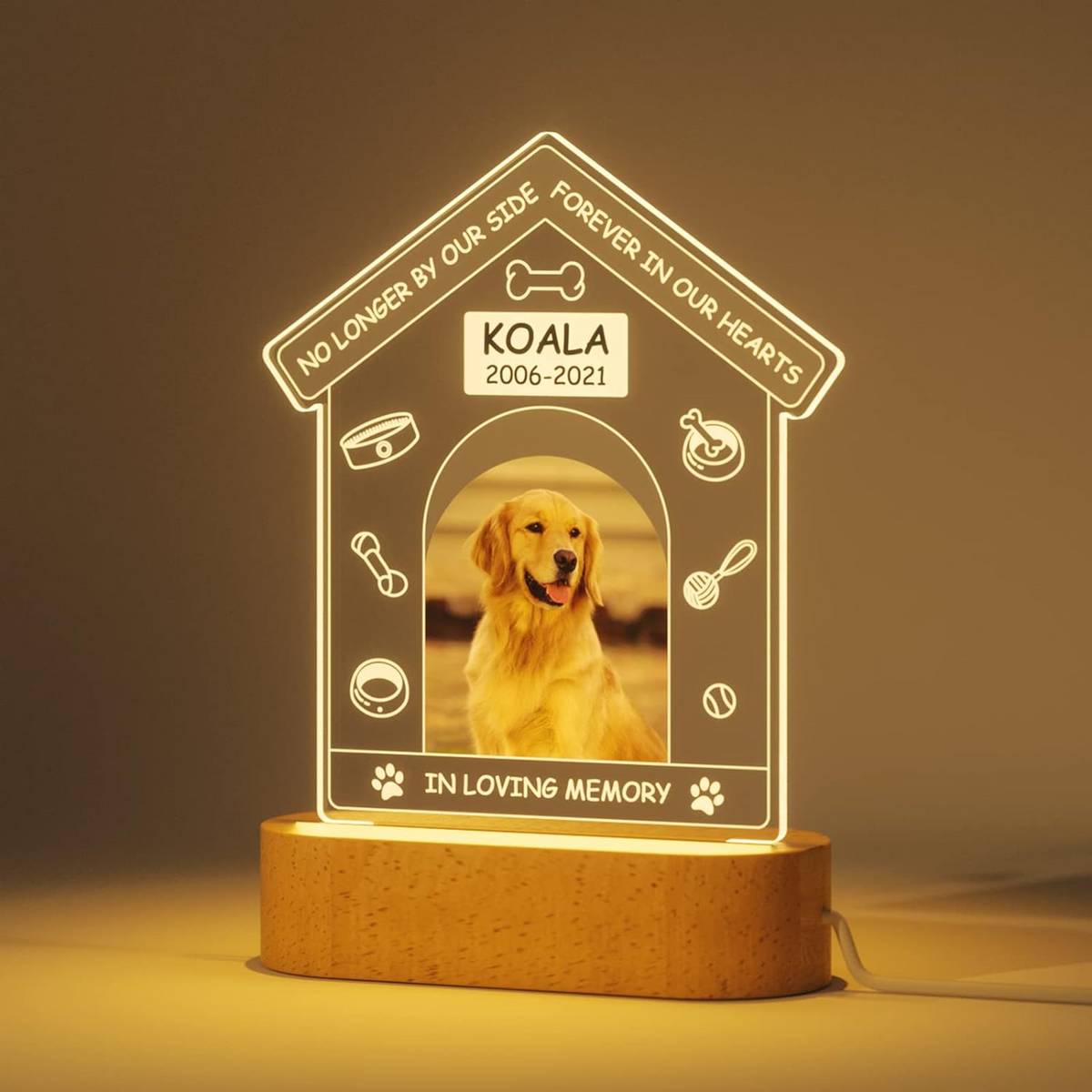 Customized Dog Cat Memorial Photo Frame Pet Sympathy Gifts LED Night Light