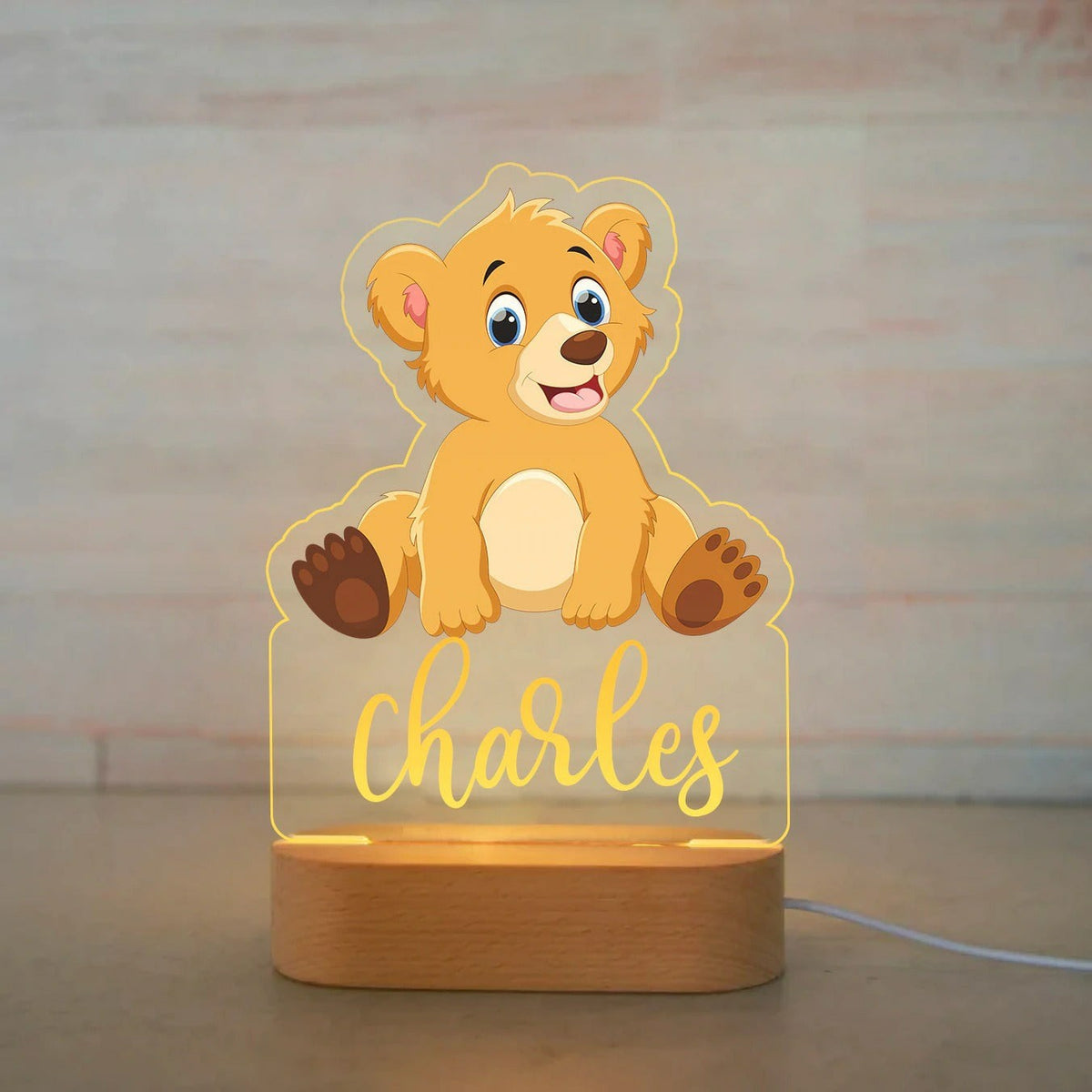 Personalized USB NightLight Custom Name Acrylic Lamp Animal Design