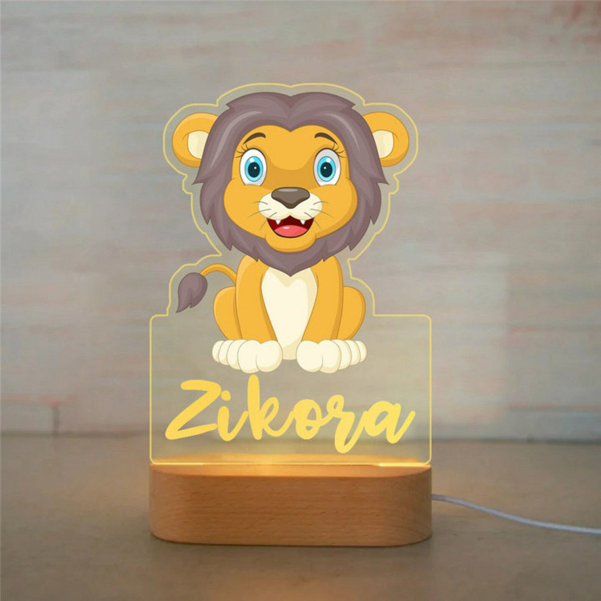 Personalized USB NightLight Custom Name Acrylic Lamp Animal Design