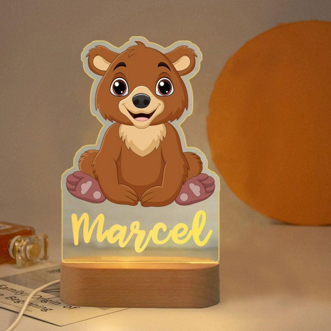Personalized USB NightLight Custom Name Acrylic Lamp Animal Design