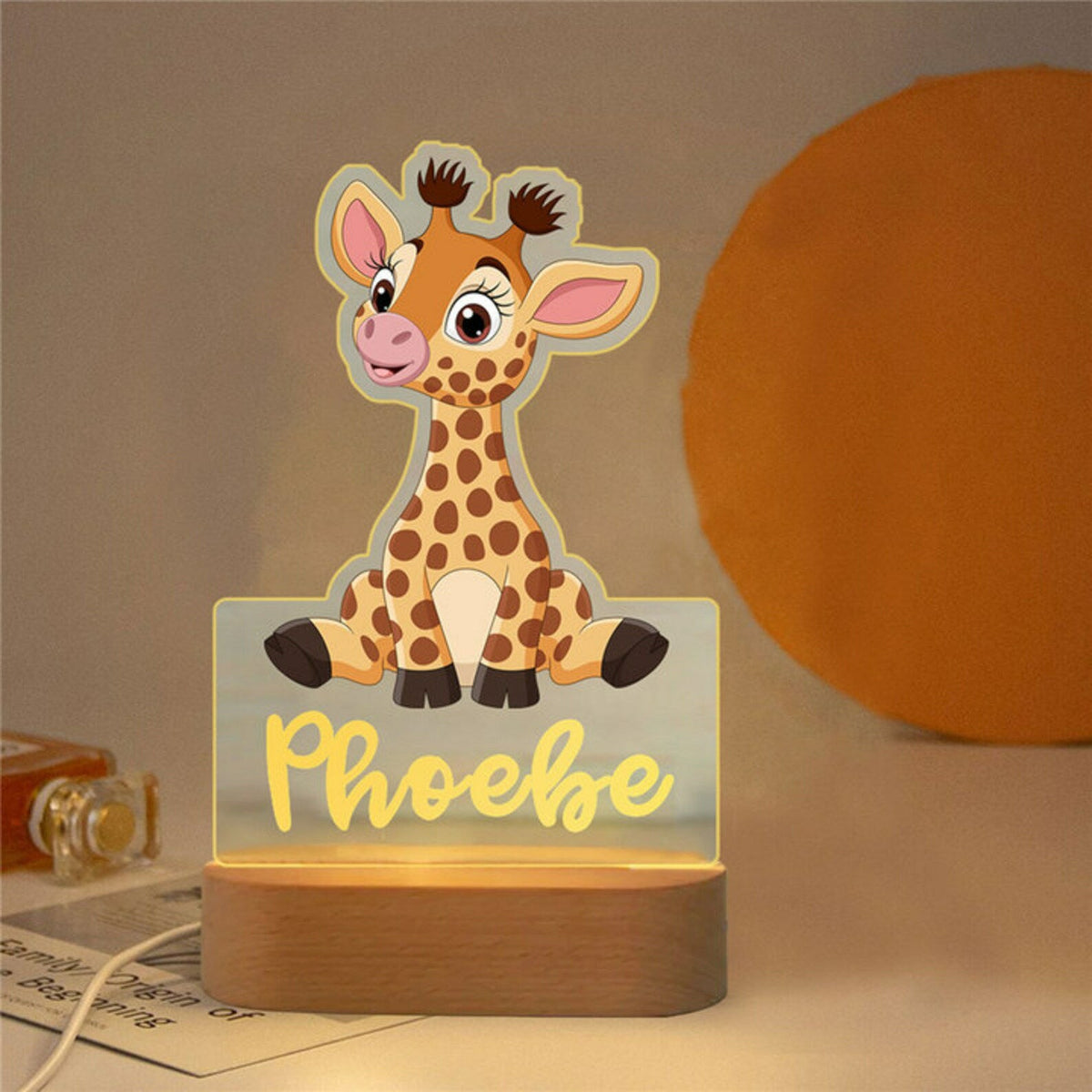 Personalized USB NightLight Custom Name Acrylic Lamp Animal Design