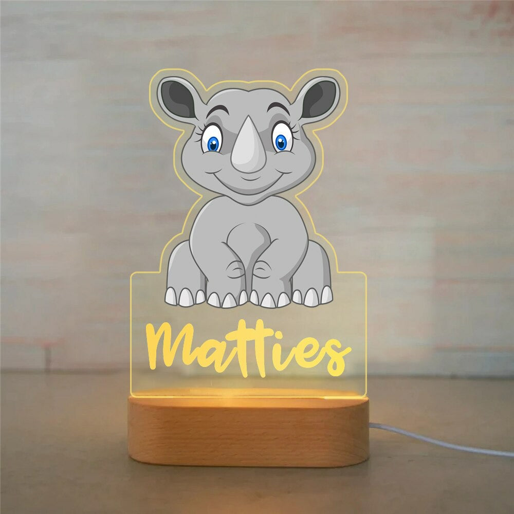Personalized USB NightLight Custom Name Acrylic Lamp Animal Design