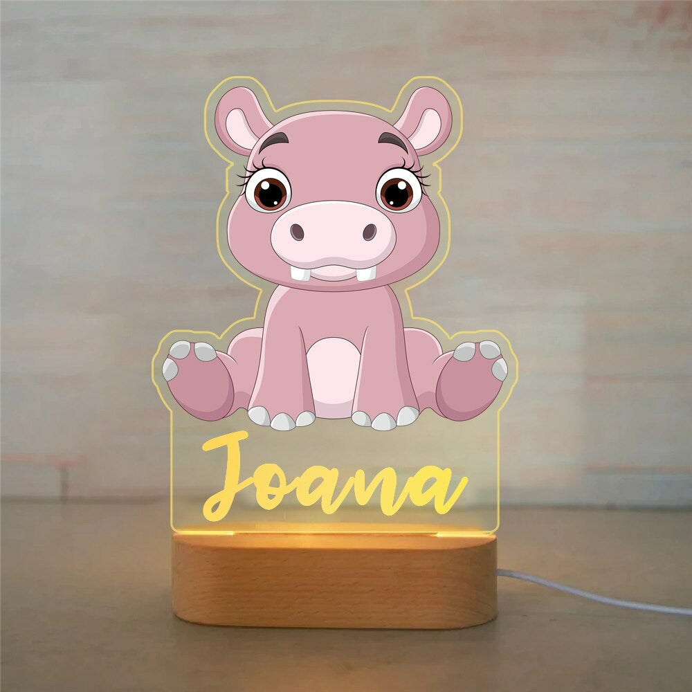 Personalized USB NightLight Custom Name Acrylic Lamp Animal Design