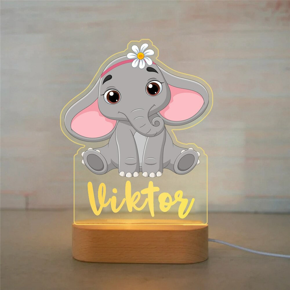 Personalized USB NightLight Custom Name Acrylic Lamp Animal Design