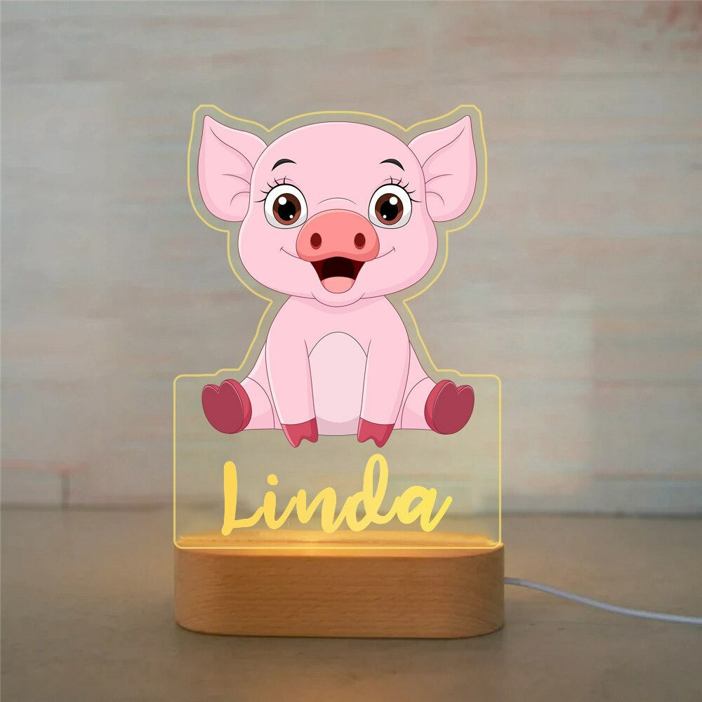 Personalized USB NightLight Custom Name Acrylic Lamp Animal Design