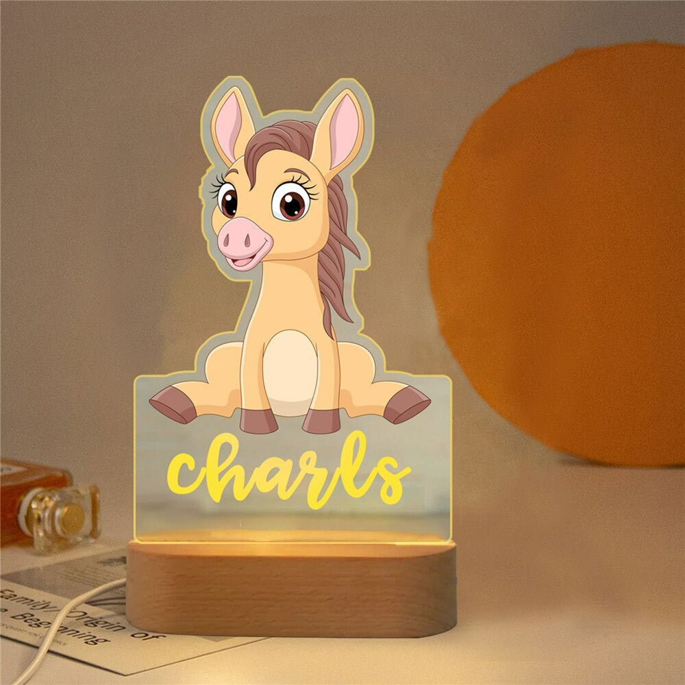 Personalized USB NightLight Custom Name Acrylic Lamp Animal Design