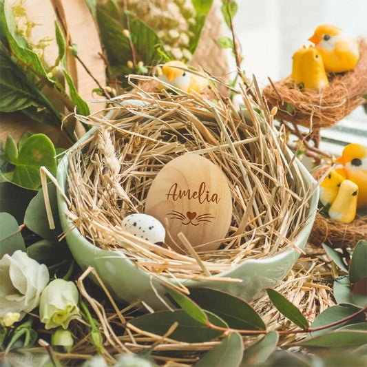 Eggs Wooden Carved Name First Spring Gift for baby/kid Easter egg Name Tags Basket Stuff Handmade Gift